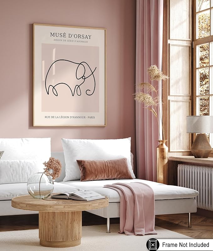 Poster Master Vintage Poster - Retro One Line Elephant Drawing Print - Elephant Art - Minimal Gift for Men, Women, Animal Lover - Abstract Wall Decor for Home, Office - 8x10 UNFRAMED Wall Art