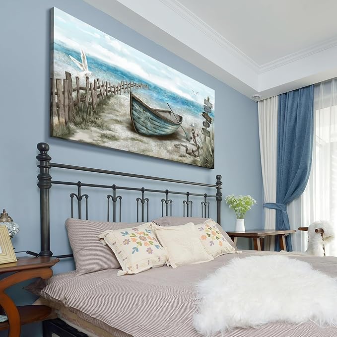 amatop Extra Large Wall Art for Living Room Rustic Coastal Décor Canvas Print Seagull Vintage Ship Sea Bird Artwork Blue Nature Big Beach Landscape Painting Seaside Ocean Picture for Bedroom Décor