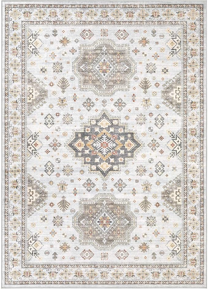 Washable Area Rugs for Living Room -9x12 Neutral Vintage Distressed Floral Farmhouse Boho Large Soft Floor Rug Indoor Non Slip Carpet for Living Room Bedroom Dining Room Office - Blue Brown