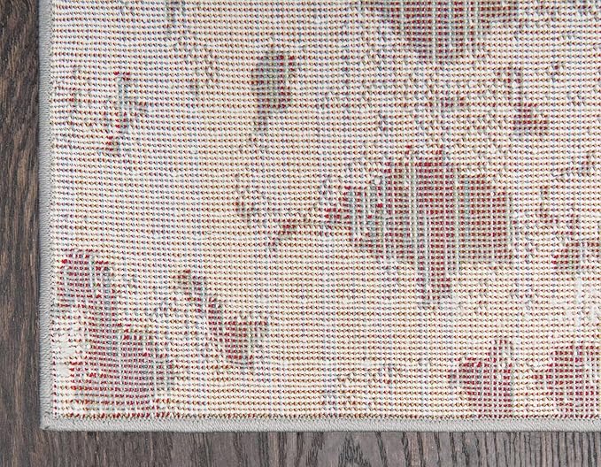 Unique Loom Rosso Collection Vintage, Geometric, Bohemian, Traditional, Distressed, Southwestern Area Rug, 2' 7" x 10' 0", Light Gray/Ivory