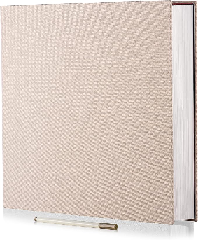 Large Photo Album Self Adhesive 4x6 8x10 10x12 13"x12.8" Magnetic Scrapbook 12.6"x11" 60 Sticky Pages Linen Cover Beige DIY Photo Album with A Metallic Pen and DIY Stickers