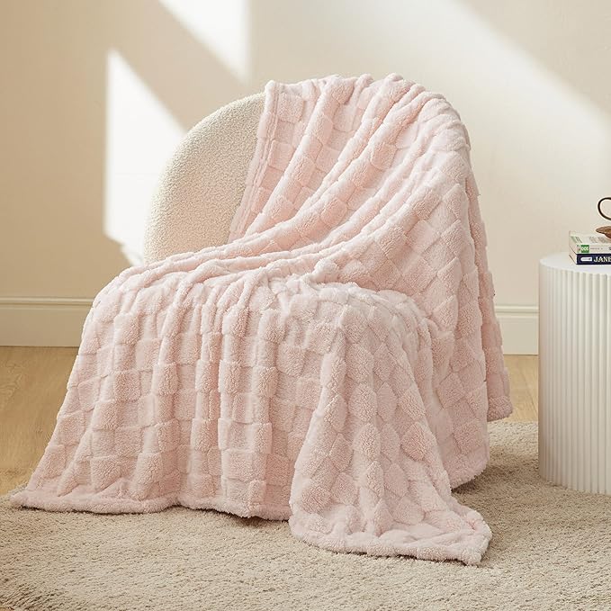 Bedsure GentleSoft Twin Blanket for Bed Light Pink - Super Soft Cozy Blankets for Women Men Girls, Cute Fuzzy Fleece Throws for Bedroom Couch, 60x80 Inches