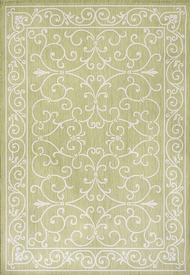 JONATHAN Y Vintage Filigree Indoor Outdoor Area Rug 4X6 Green/Cream, Charleston Textured Weave for Backyard, Patio, Porch, Easy-Cleaning, High Traffic, Pet-Friendly, Non-Shedding (SMB106H-4)