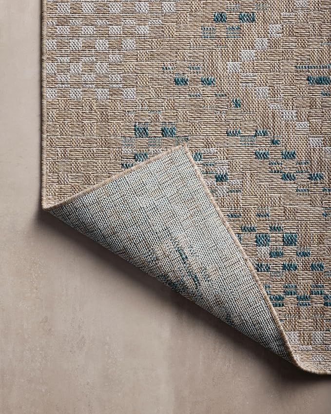 Loloi Amber Lewis Topanga Collection TOP-04 Natural/Aqua 9'-2" x 12'-0" Indoor/Outdoor Area Rug