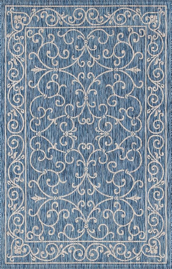 JONATHAN Y Vintage Filigree Indoor Outdoor Area Rug 9X12 Navy/Gray, Charleston Textured Weave for Backyard, Patio, Porch, Easy-Cleaning, High Traffic, Pet-Friendly, Non-Shedding (SMB106D-9)