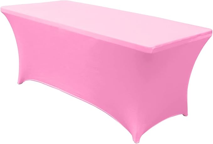 ABCCANOPY 6 FT Spandex Table Cover Stretch Fitted Wrinkle Resistant Tablecloth Reuse for Rectangular Folding Table Patry Event Wedding Banquet Protector Pink