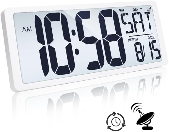TXL Atomic Clock with Backlight, 14.2" Digital Wall Clock, Battery Operated, Large Display with Day, Date & Temperature, Bedroom, Living Room, Office