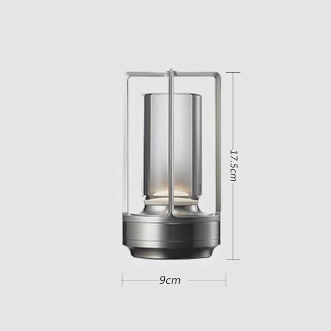 Portable Metal Table Lamp for Indoor/Outdoor ,Rechargeable Cordless LED Lamp, 3-Colour Infinitely Dimming Battery Powered Small Desk Lamp, Restaurant/Bedroom/Bar/Coffee Shop/Camping Light (Silver)