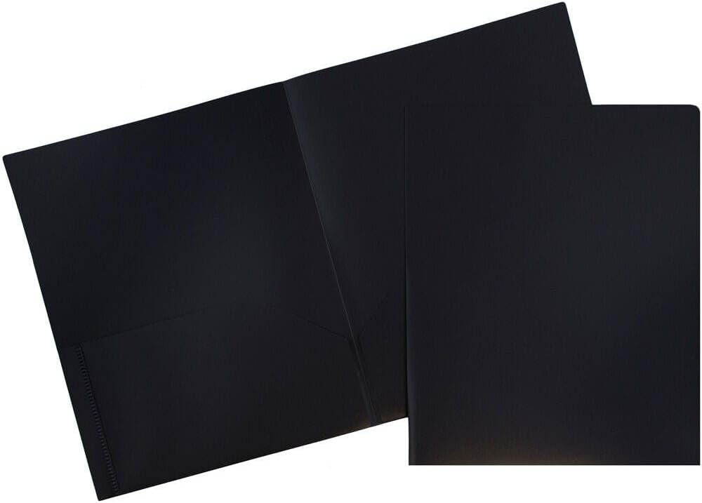 JAM PAPER Plastic 2 Pocket POP Folders - Durable School Folders - Black - Bulk 48/Pack