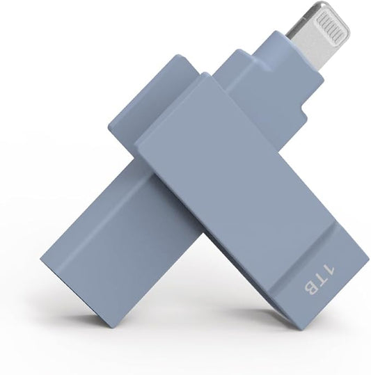 1 TB Apple MFi Certified Morandi Blue iXflash Backup Flash Drive 2-in-1 USB for iPhone, iPad, and Computer, USB Type A & Lightning, Best Photo Stick for iPhone Photo Transfer and Storage