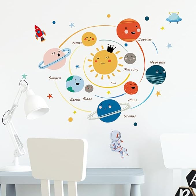Quanhaigou 3D Solar Space Wall Decals Stickers Wall Murals Wallpaper Decor for Home Floor Living Room (Solar System)