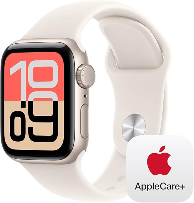 Apple Watch SE 3 [GPS 40mm] Smartwatch with Starlight Aluminium Case with Starlight Sport Band - S/M. Fitness and Sleep Trackers, Heart Rate Monitor with AppleCare+ (2 Years)