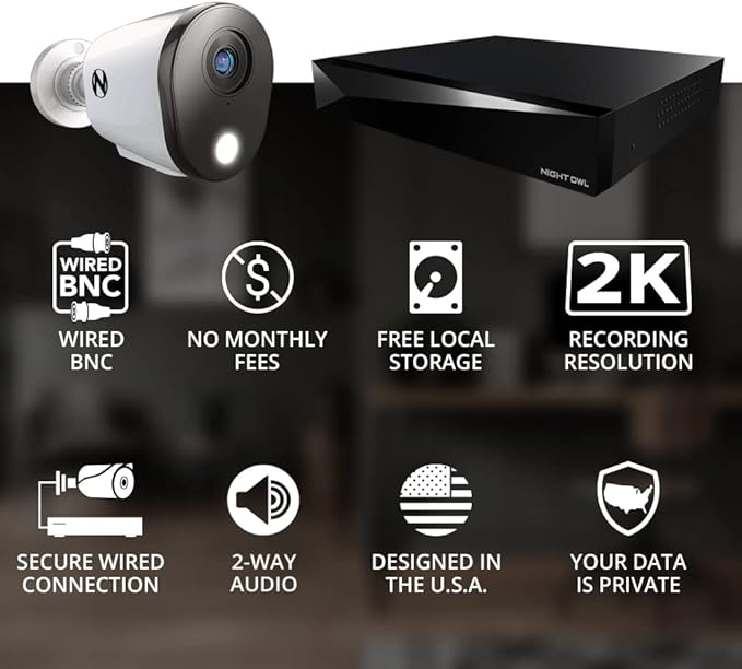 Night Owl 2-Way Audio 12 Channel DVR Video Home Security Camera System with (8) Wired 2K HD Indoor/Outdoor Deterrence Cameras and 1TB Hard Drive (Add up to 4 Wi-Fi Cameras)