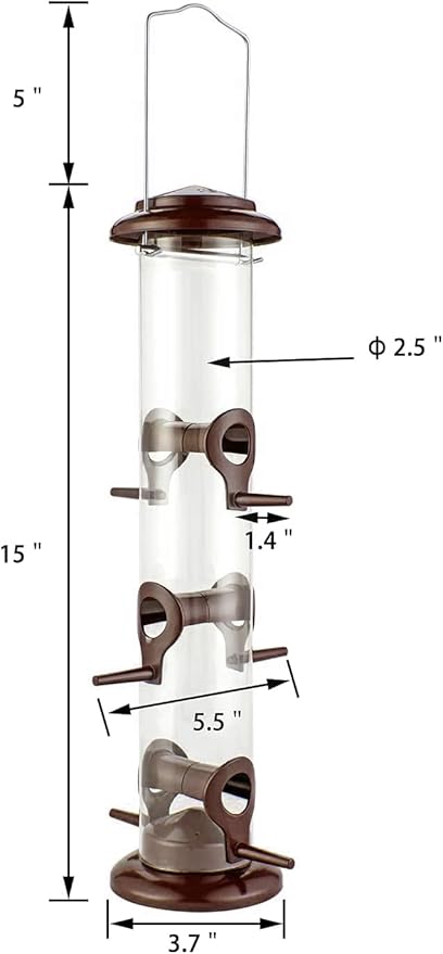 iBorn Metal Bird Feeder Hanging Wild Bird Seed Feeder for Mix Seed Blends Heavy Duty All Metal Coffee Finish,14 Inch 6 Port(Seed is not Included)