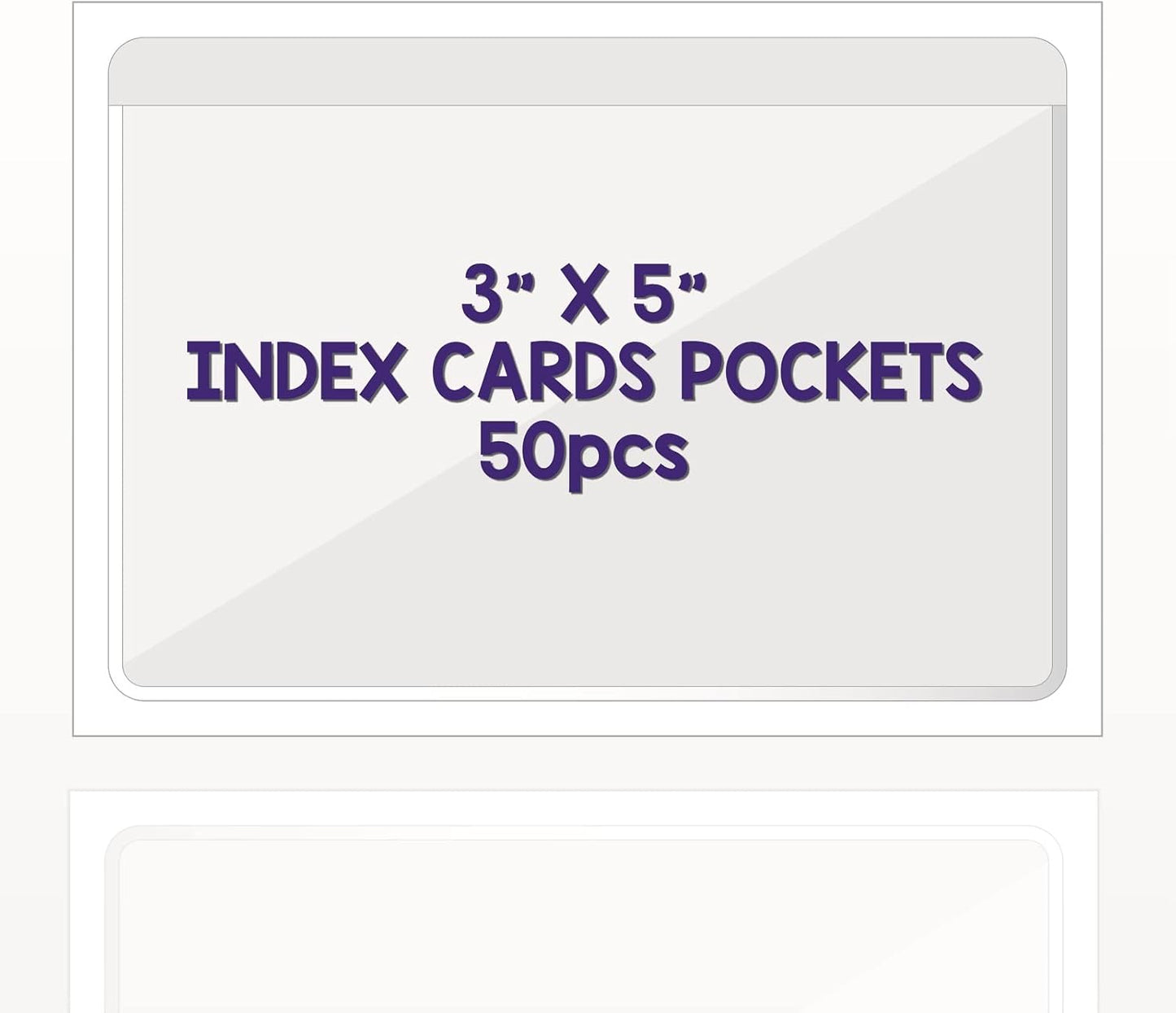 Clear Adhesive 3" x 5" Index Card Pockets With Top Open Loading, 50 Pack, Plastic Labels Holders for Storage Bins and Library, Ideal for Organizing and Protecting Your Cards