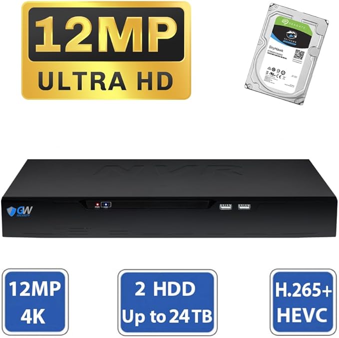 GW Security 16 Channel NVR UltraHD 4K Face Recognition NDAA & TAA Compliant Security Camera System with 16 x 8MP @25FPS Outdoor & Indoor PoE Turret Cameras, 10 Smart AI Functions