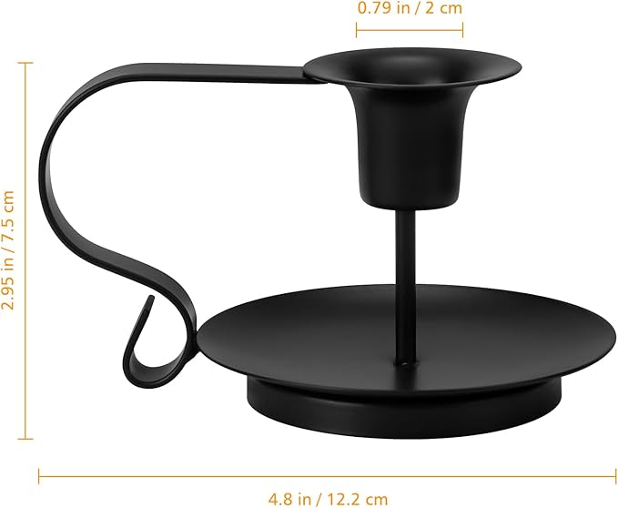 Black Metal Taper Candle Holders Set of 2, Vintage Chamberstick Candle Holder with Handle for Taper Candles, Farmhouse Rustic Candle Holders for Table Decor, Halloween Christmas Decoration