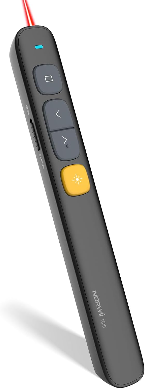 Norwii N29 Presentation Clicker Slide Pointer Clicker for Powerpoint Presentations, Wireless Presenter with Hyperlink & Volume Control, Presentation Remote(Black)