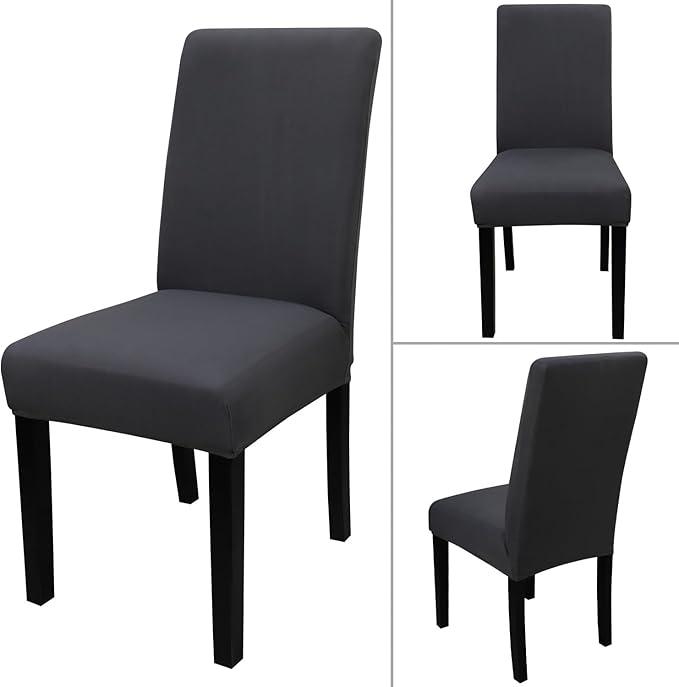 JQinHome Dining Room Chair Covers Set of 12, High Stretch Chair Slipcover Removable Washable Chair Seat Protector Cover for Home Party Hotel Wedding Ceremony (Grey)