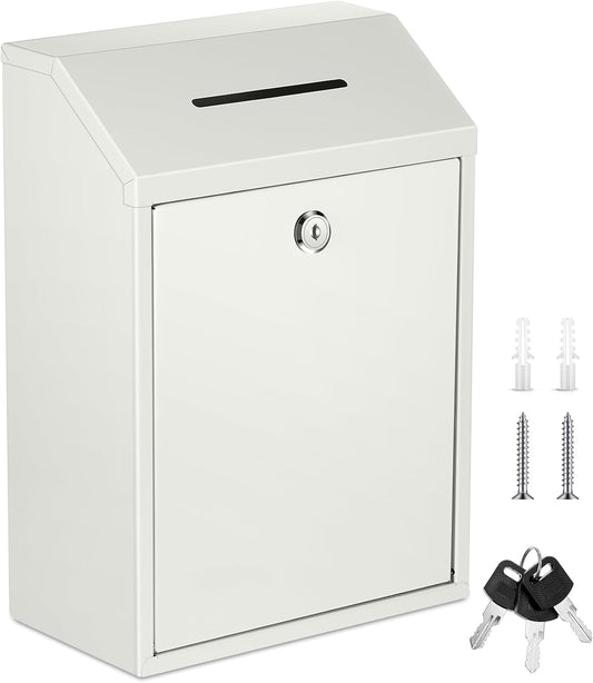 Metal Donation Cash Box Collection Safe Suggestion Box with Lock Wall Mounted Mailbox Delivery Ballot Container for Home Office Outdoor Door