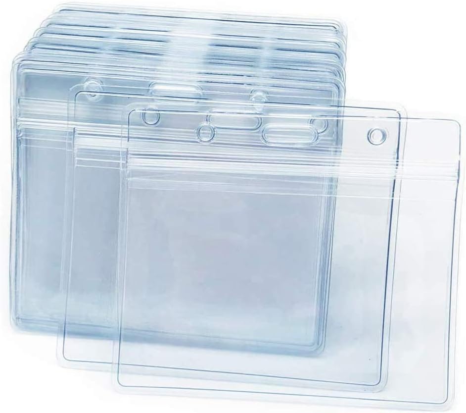 200 Pcs Clear Plastic Horizontal Name Badge ID Card Holders