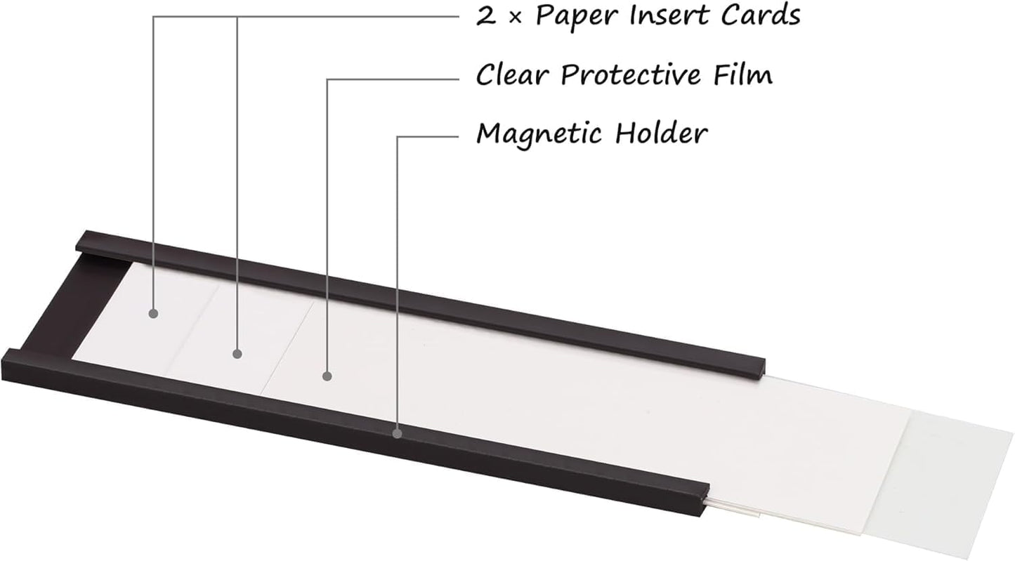 Realth C Channel Magnetic Label Holders 30 Pack 3'' x 6'' with Paper Inserts and Clear Plastic Protectors, Magnetic Data Card Holders File Cabinet Labels for Metal Racks and Shelves