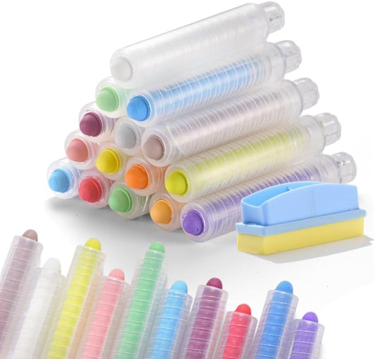 MOMJOY Dustless Kids Chalk Set,Washable Chalks for Toddlers, Non-Toxic Colored Chalk Sticks, Blackboard & Sidewalk Fun for Indoor Outdoor Toys&School Use（15PCS）
