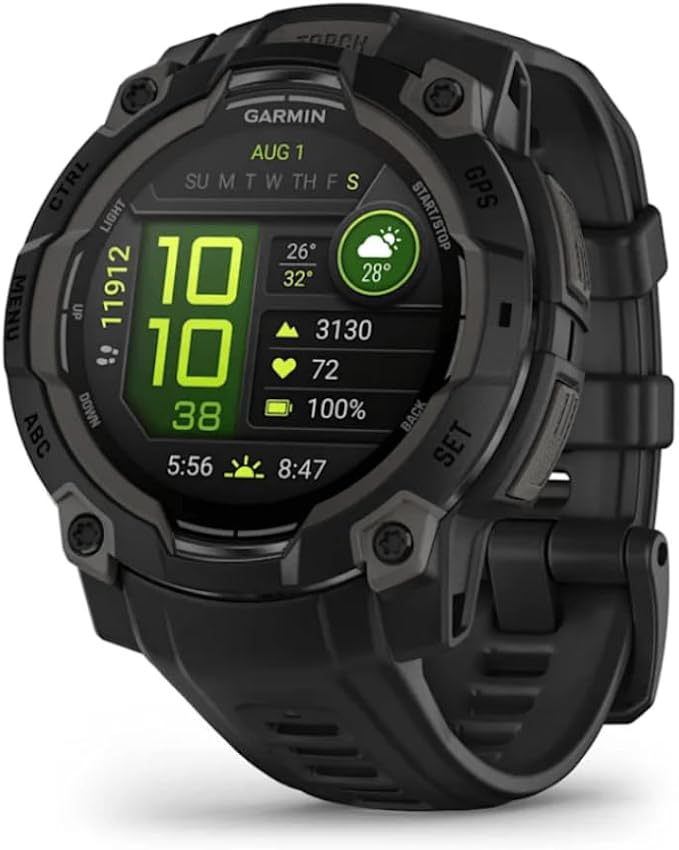 Garmin Instinct® 3 45mm, AMOLED Display, Rugged Outdoor GPS Smartwatch, Metal-Reinforced Bezel, Built-in Flashlight, Up to 18 Days of Battery Life, Black