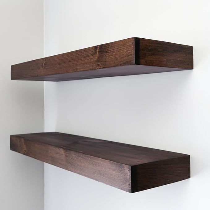 Modern Floating Shelves 3 Inches Thick for Wall, Wide Shelves for Kitchen, Living Room, Bedroom, and Bathroom, Natural Pine Wood, Rustic Wooden Shelf, (Set of 2) (Provincial, 36Lx3Hx8D)