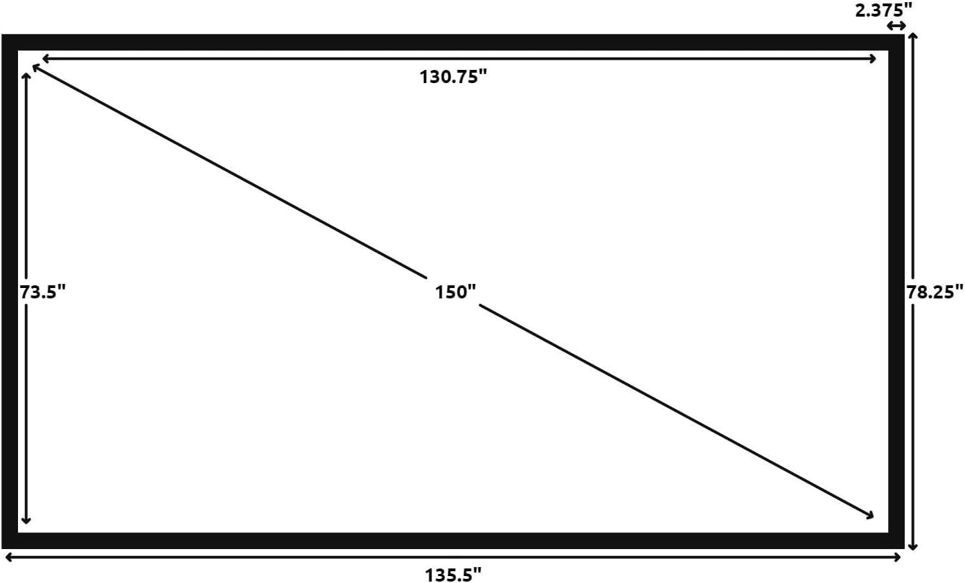 Silver Ticket Products STR Series 6 Piece Home Theater Fixed Frame 4K / 8K Ultra HD, HDTV, HDR & Active 3D Movie Projection Screen, 16:9 Format, 150" Diagonal, High Contrast Material STR-169150-HC