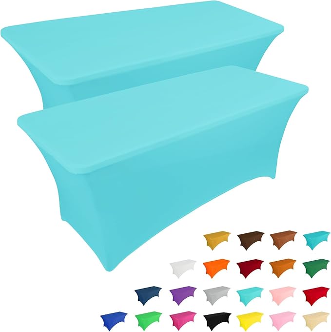 IVAPUPU 2 Pack 6FT Table Cloth for Rectangular Fitted Events Stretch Blue Mist Table Covers Washable Cover Spandex Tablecloth Protector for Party, Wedding, Cocktail, Banquet, Festival
