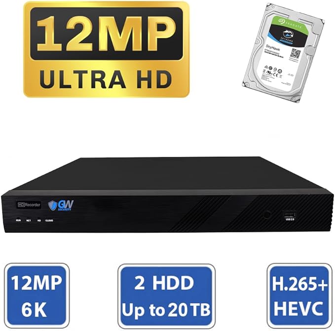 GW Security 16 Channel 12MP 4K NVR with 16 x 5MP AI PoE Microphone Weatherproof Security Camera System for Home and Business, Smart Human Detection, 24/7 Day & Night Recording with 4TB Hard Drive