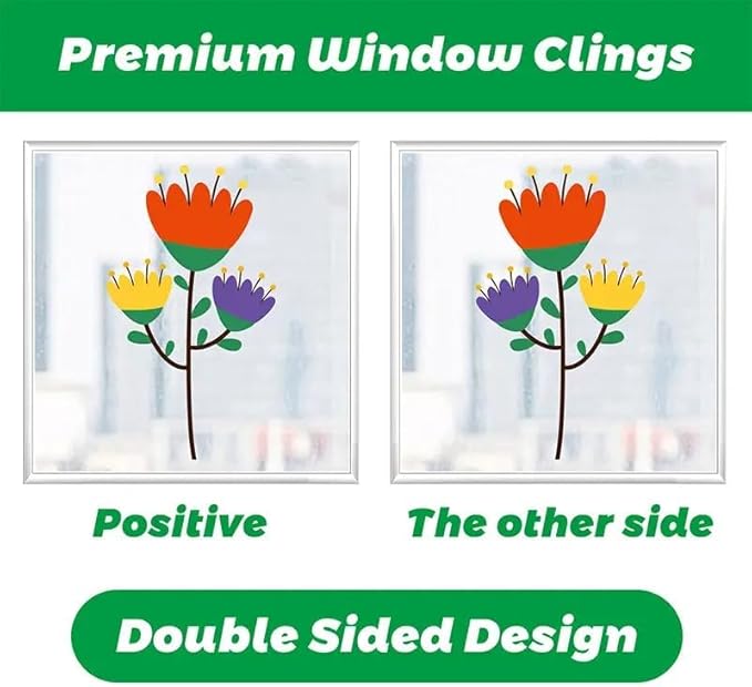 Hello Spring Summer Window Cling Sticker Flowers, and Butterfly Window Stickers, Spring and Summer Decor, Home, Shop, and Party Window Glass Display Stickers (Blue)