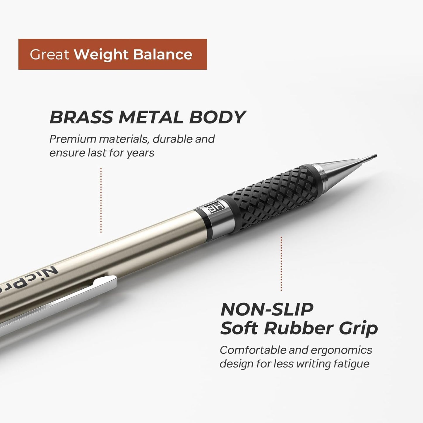 Nicpro RG1000 0.9 mm Art Mechanical Pencil Set in Storage Case, 3 PCS Metal Drafting Pencil Lead Pencil with 6 Tube HB Refills, 3 Erasers, 9 PCS Eraser Refills for Artist Writing, Drawing, Sketching