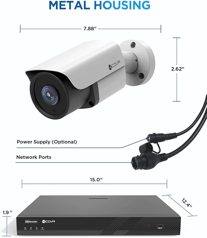 4COVR 16 Channel Security Camera System, AI Human/Vehicle Detection,16CH 4K NVR 4TB HDD, 12Pcs 5MP Wired Commercial Bullet PoE IP Camera IP67, Night Vision, Business Surveillance Outdoor, LY37EX5M1612