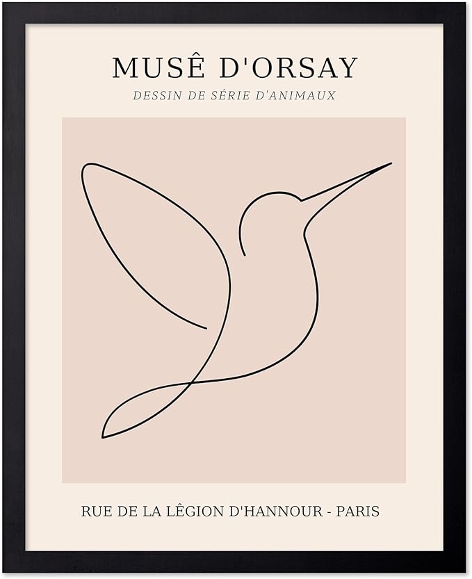 Poster Master Vintage Poster - Retro One Line Hummingbird Drawing Print - Bird Line Art - Minimal Gift for Him, Her, Animal Lover - Abstract Decor for Home, Office - 16x20 UNFRAMED Wall Art