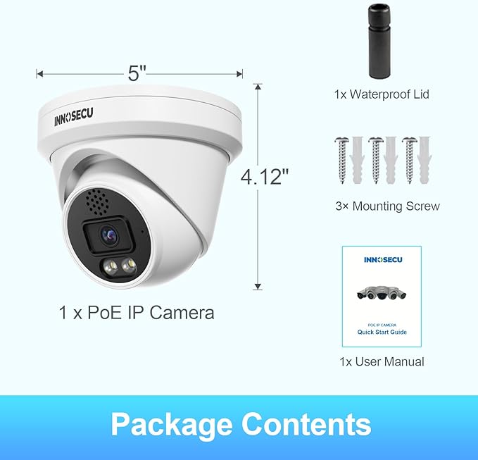 UltraHD 12MP PoE Camera, Outdoor Dome IP Camera for Home Seuciry System, Smart Dual Light Color Night Vision, Wide Angle 110 °, Wide Angel 110° 2.8mm Lens, Two Way Audio, IND12LD97K