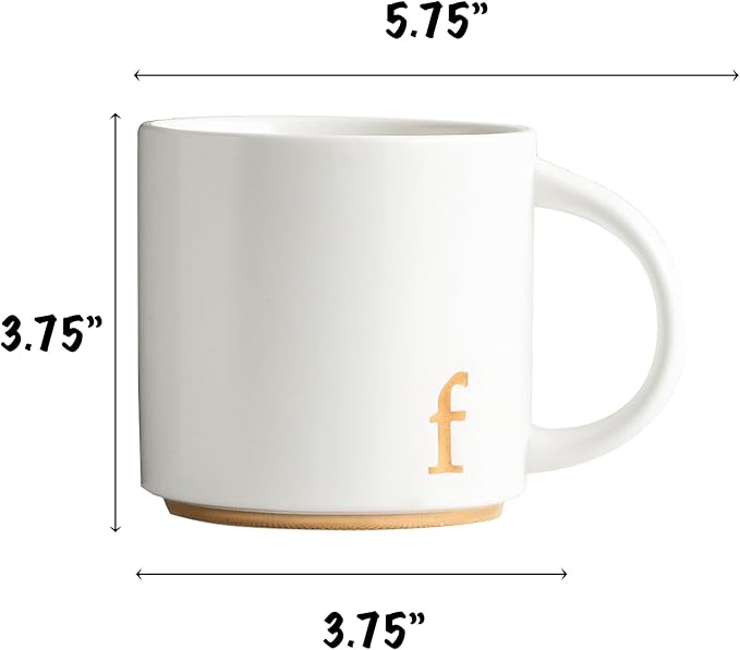 COLLECTIVE HOME - Monogram Ceramic Mugs, 15 oz Golden Initial Coffee Cups, Elegant Alphabet Tea Mugs, Elegant Personalized Mug with Gift Box, Luxurious Cups for Office and Home (f)
