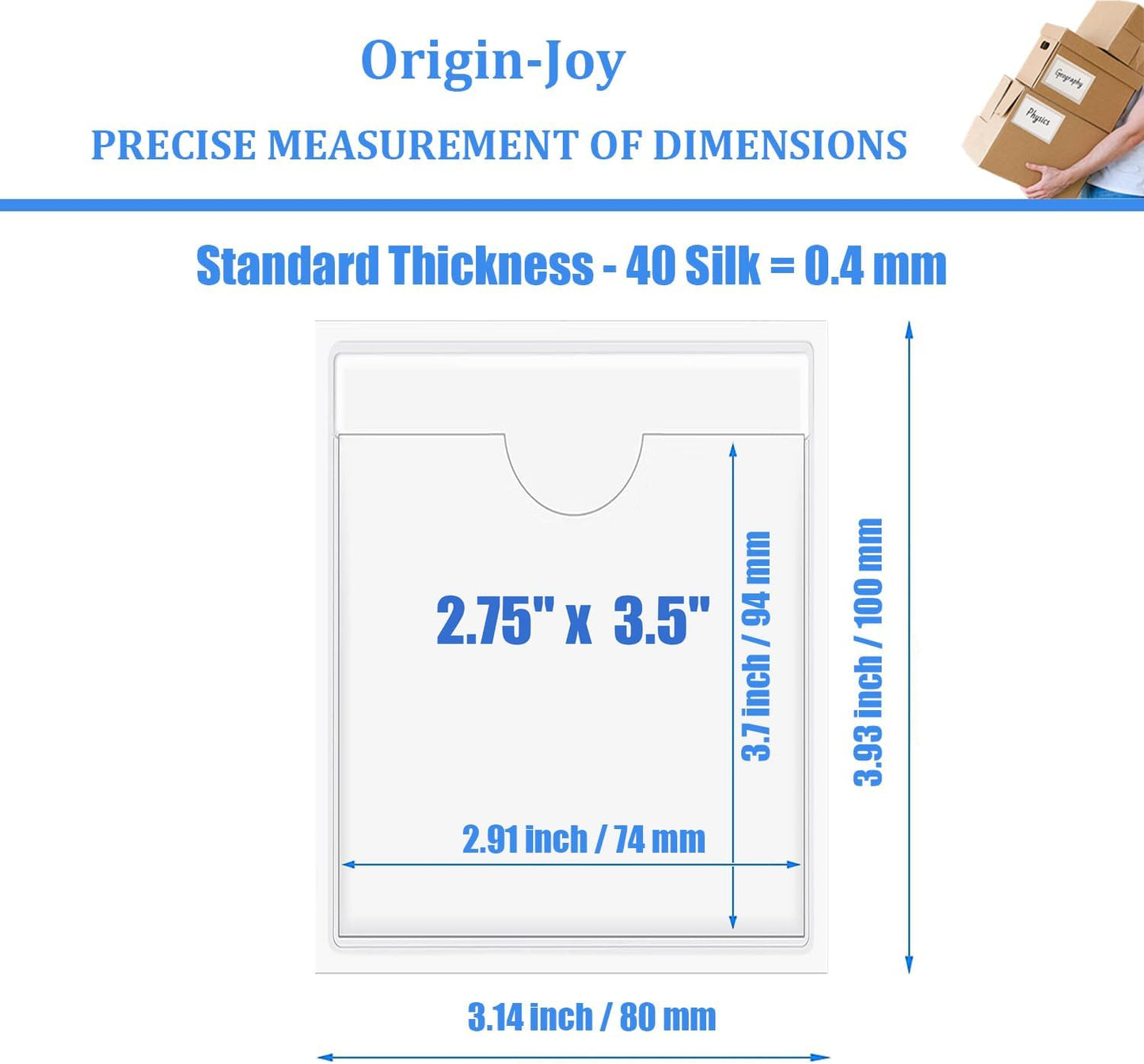 Origin-Joy 35 PCS Self Adhesive Index Card Pockets with Top Open, Clear Plastic Label Holder for Cards of Note, Library and Business, Adhesive Label Pockets & Card Holder (2.75 x 3.5 inch)