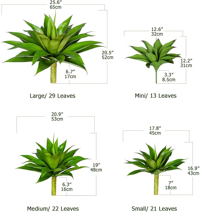 Artificial Agave Plants,Large UV Resistant Fake Agave Planters for Indoor and Outdoor Decorating Plantas Artificiales Decorativas Grandes(2Pack, 28")