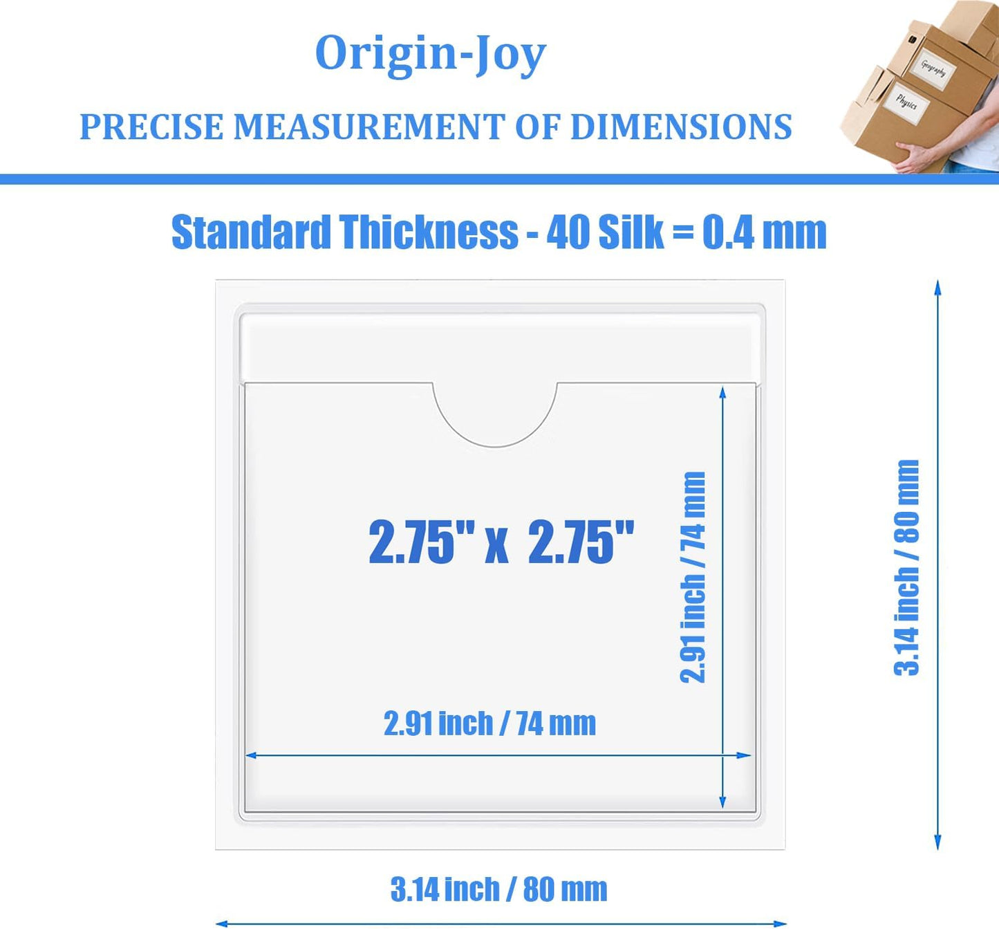 Origin-Joy 35 PCS Self Adhesive Index Card Pockets with Top Open, Clear Plastic Label Holder for Notes, Library and Business, Adhesive Label Pockets & Holder (2.75 x 2.75 inch)