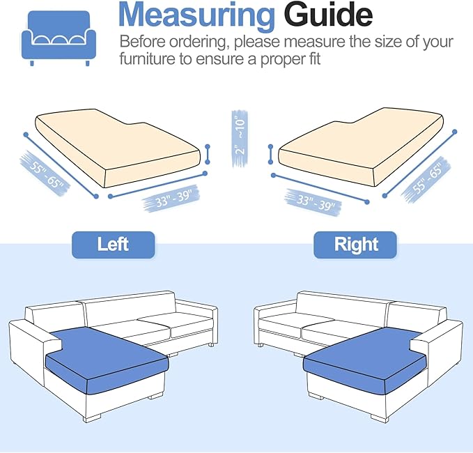 Chaise Cushion Cover for Sectional Sofa, Softer Chenille Sofa Cover for L Shaped Couch (Left or Right Facing), Stretch Chaise Couch Slipcover (Only 1 Piece, Beige)