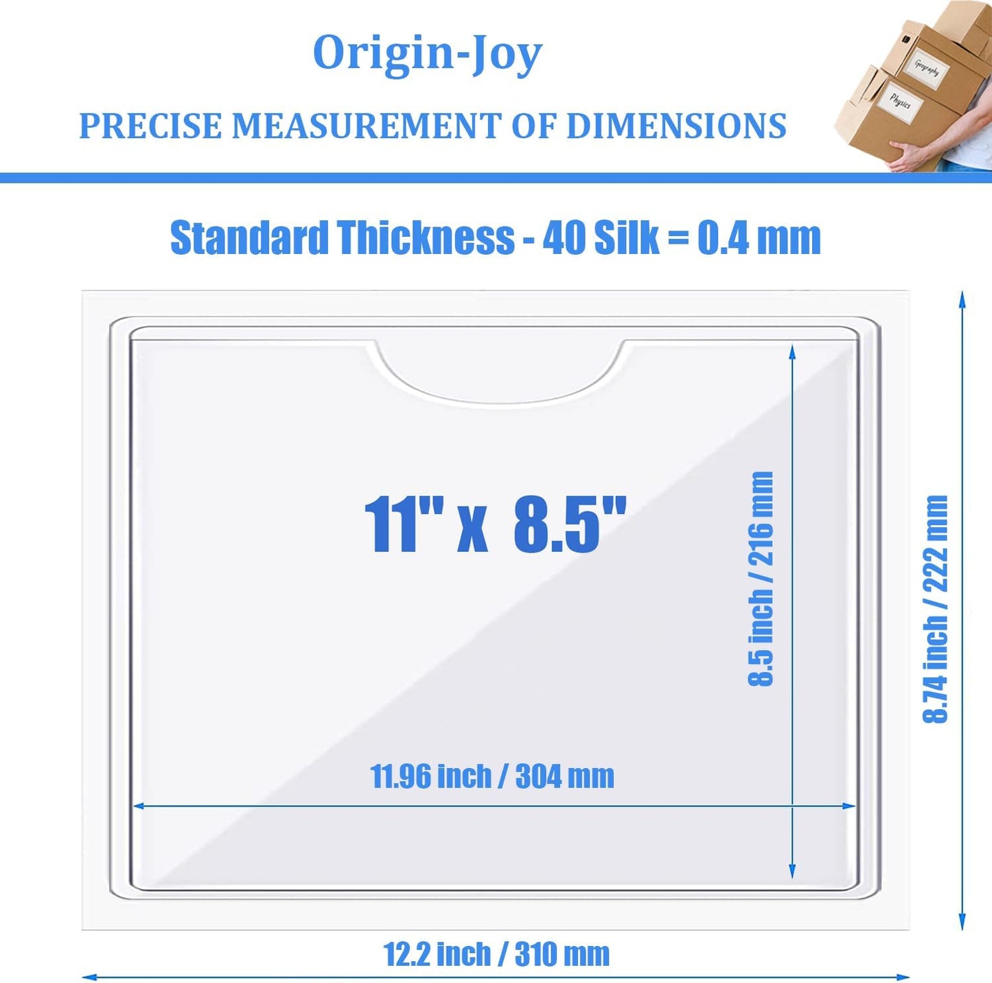 Origin-Joy 60 PCS Self Adhesive Index Card Pockets with Top Open, Clear Plastic Label Holder for Notes, Library and Business, Adhesive Label Pockets & Holder (11 x 8.5 inch)
