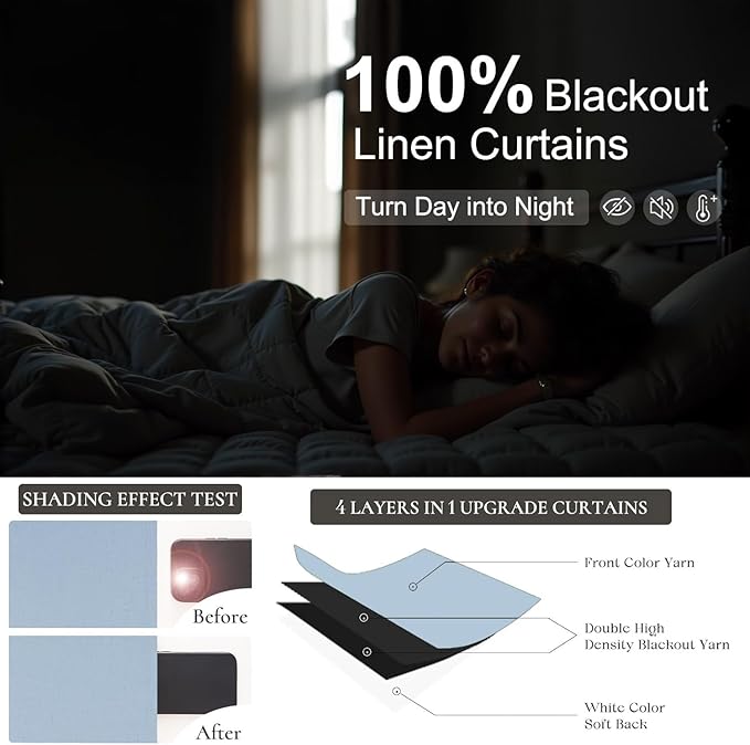 DANCURTON 108 Inch Curtains 2 Panel Set Light Blue Linen Floor to Ceiling Darkening Extra Long Living Room Curtains 108 Inches Long Insulated Thermal Drapes for Summer Heat Blocking Patio Sliding Door