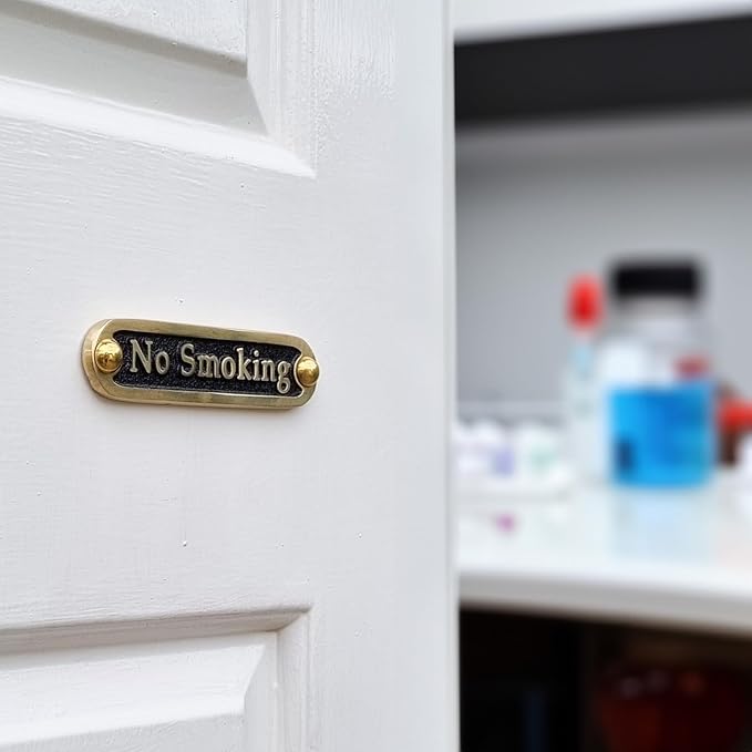 No Smoking Brass Door Sign. Traditional Style Home Décor Wall Plaque Handmade By The Metal Foundry UK.