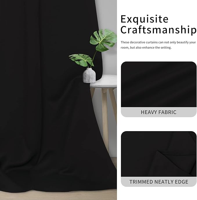 Easy-Going Blackout Curtains for Bedroom, Solid Thermal Insulated Grommet and Noise Reduction Window Drapes, Room Darkening Curtains for Living Room, 2 Panels (34x45 in, Black)