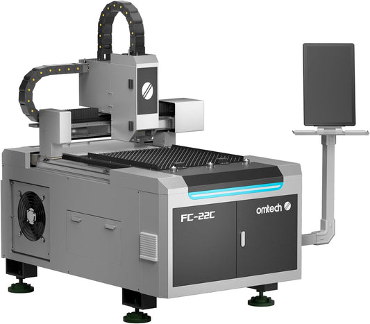 OMTech 1500W Fiber Laser Cutter, 23.6 x 23.6 in. Semi-Enclosed Fiber Laser Cutting Machine with Built-in Water Chiller & External Exhaust Fan, Metal Laser Cutter for DIY Craft Projects Metalworking