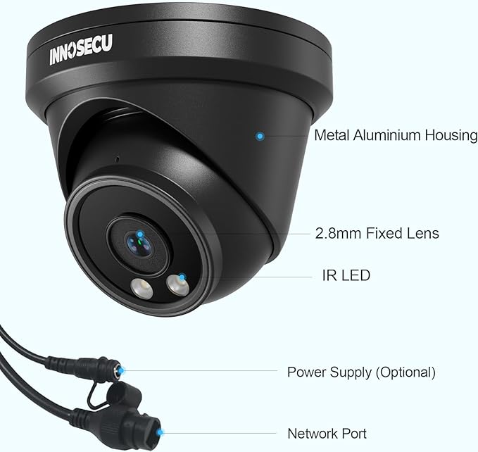 4MP Dome PoE Camera, Outdoor Indoor Security IP Camera, Human/Vehicle Detection, Waterproof IP67, 2.8mm Lens with Wide Angle 110°, Night Vision 100ft, Built-in Mic, IND4FR97A-B (Black)