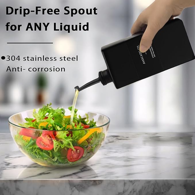 Olive Oil Dispenser Bottle for Kitchen 16.9oz, Glass Oil Bottles and Vinegar Dispenser Set, Decorative Avocado Oil Dispenser Set (Black, Set of 2)