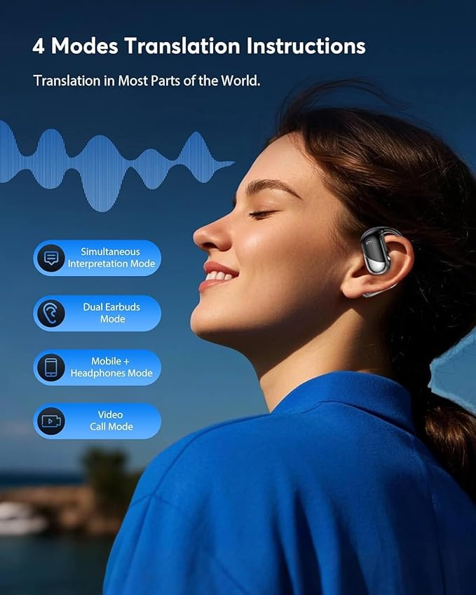 Translation Earbuds Real Time - AI 144 Language Translator Earbuds, Audifonos Traductores Inglés Español, 3-in-1 Translating Device, Translate Ear Buds for Travel Learning with Charging Cradle